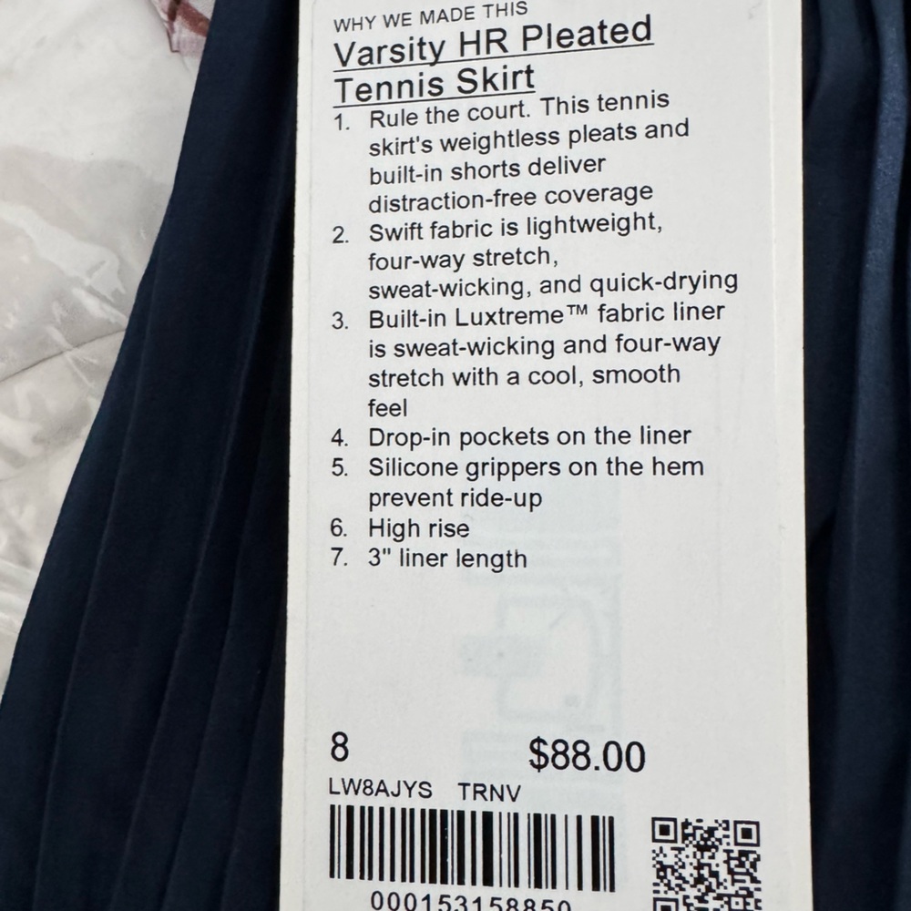 Lululemon Athletica Navy Pleated 🎾 Tennis Skirt with shorts inside - Picture 4 of 4